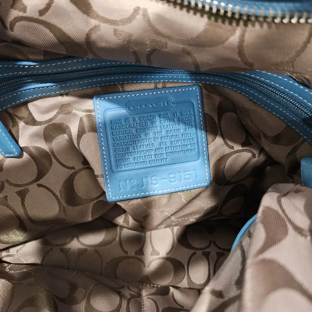 Vintage Coach Duffle Sac Hobo Shoulder Bag 9151 Blue Leather Casual Minimalist